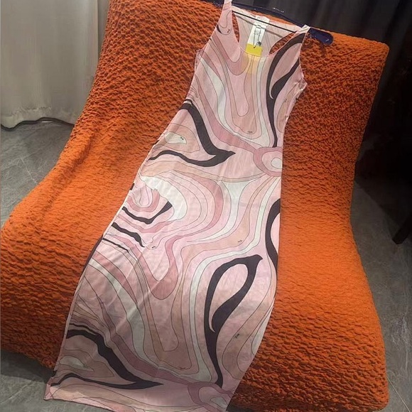 Emilio Pucci Dresses & Skirts - Emilio Pucci Pink & Black Abstract Swirl Halter Maxi Dress